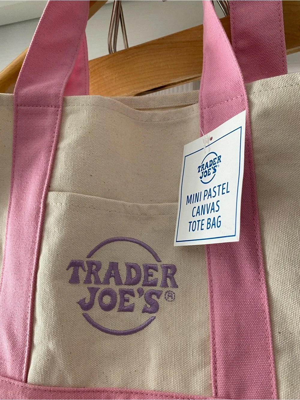 NWT Trader Joe's Pink & Cream Canvas Mini Tote - Picture 4 of 5